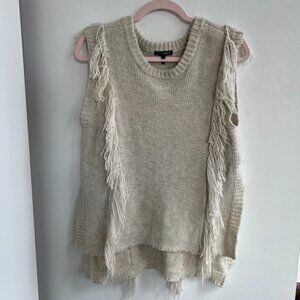 Intermix Oatmeal Knit Sleeveless Fringe Sweater